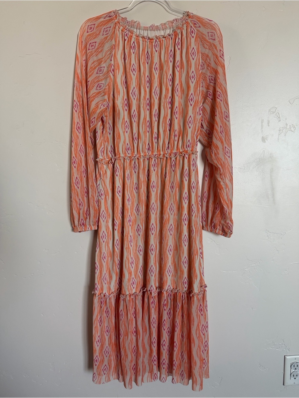 Canyon Retreat Boho Peach & Pink Long Sleeve Tiered Maxi Dress